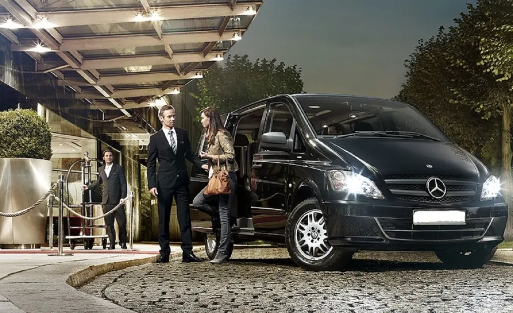  Black Mercedes Vito waiting at the exit of Dalaman Airport - airport transfer and private pick-up service.